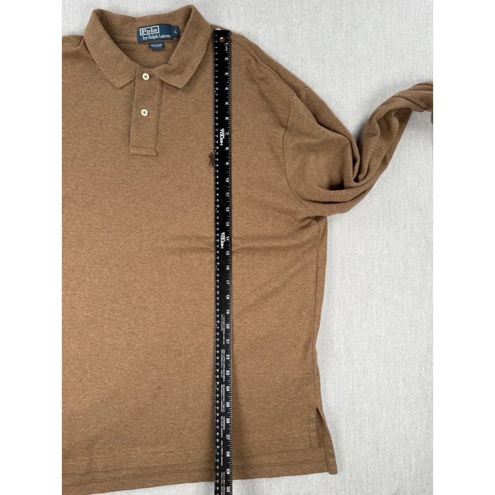 Polo Ralph Lauren Mens Brown Long Sleeve Cotton Polo Shirt Large L‎ Pony Logo